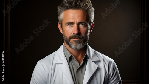 portrait of mature doctor in hospital office. medical healthcare service and doctor concept
