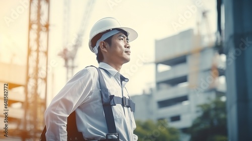  Asian engineer works on a construction site during a project. generative ai