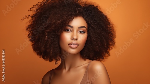 Portrait of a lovely mixed young woman with afro hair. 