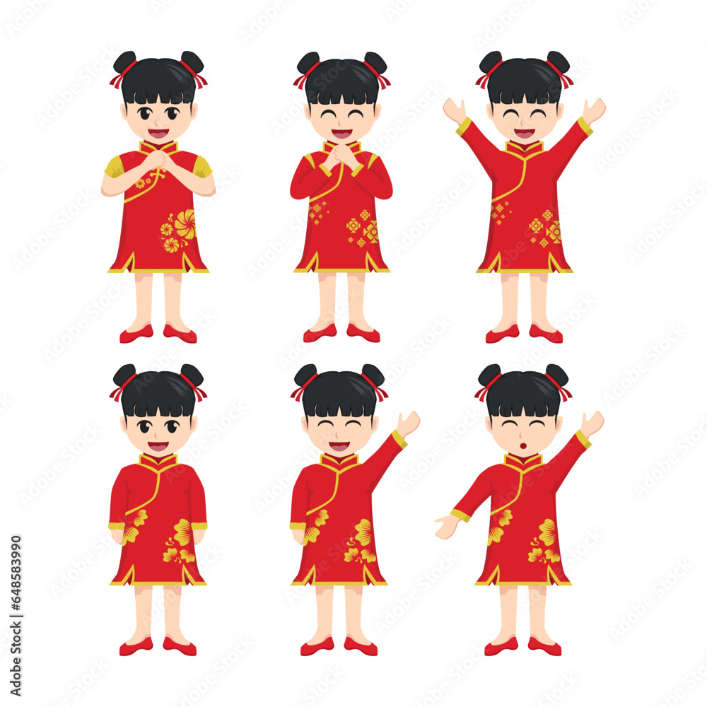 Girl character with chinese costume vector collection Girl character with chinese costume vector collection