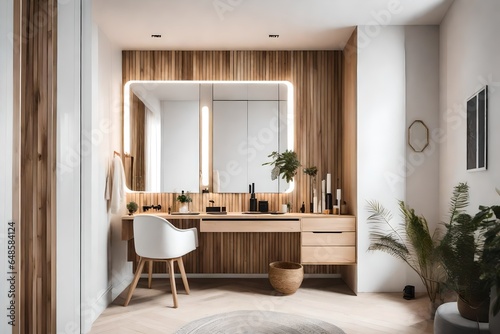 a minimalist dressing area with a Scandinavian-style vanity in your bedroom 