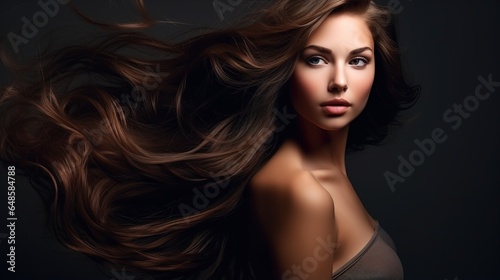 portrait of a beautiful woman with long hair, hair treatment, spa 