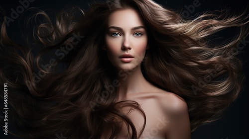 portrait of a beautiful woman with long hair, hair treatment, spa 