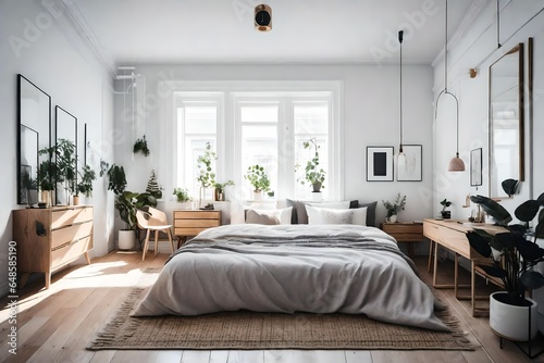 a small Scandinavian bedroom layout optimized for space efficiency  photo