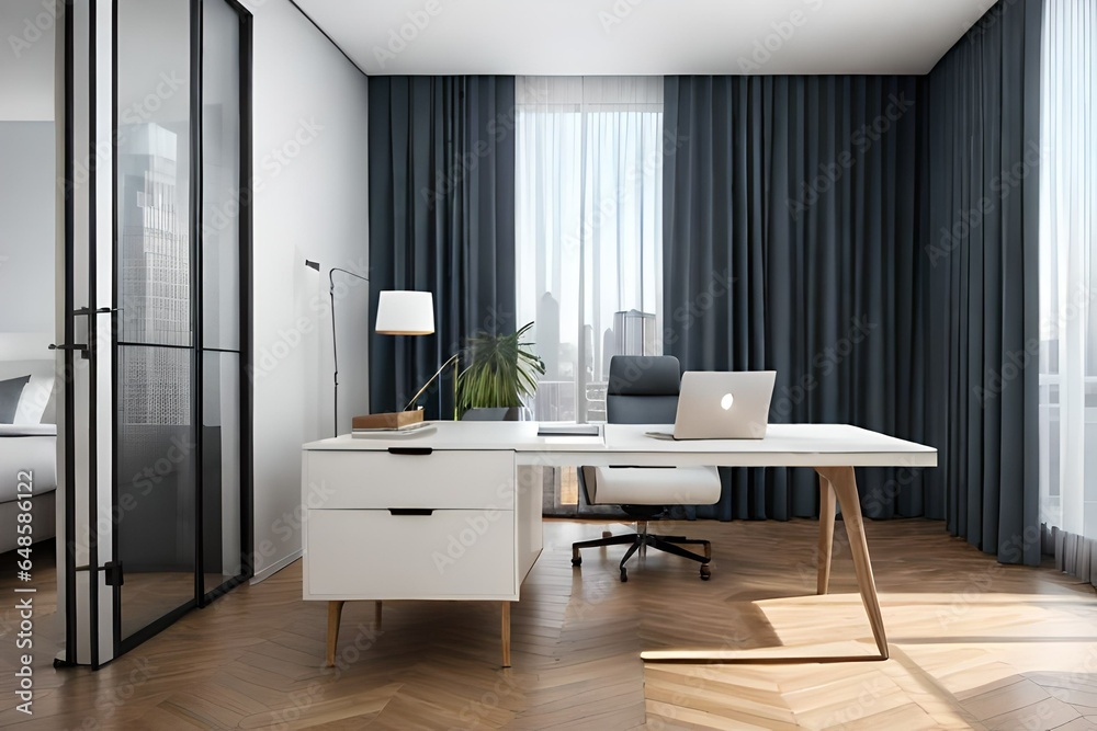 Home office minimal workspace desk with ivy Home office minimal workspace desk with ivy