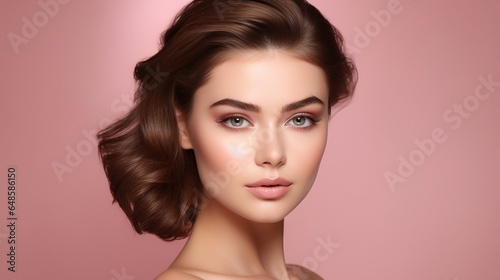Fresh beauty model young spa gorgeous female beauty lady eyes face healthy pure skin natural makeup. generative ai