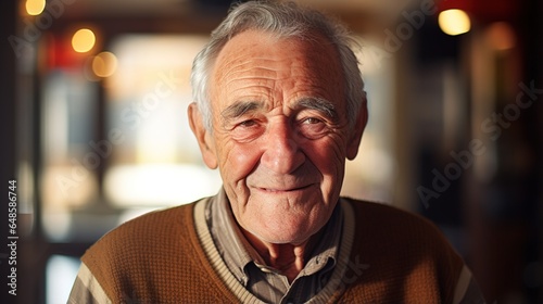 Portrait of happy retired senior man. Satisfied old man looking at camera and smiling. Positive and confident elderly enjoy his retirement. generative ai