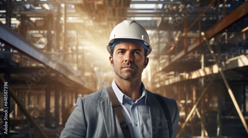 An engineer stands on a construction site in this portrait. generative ai