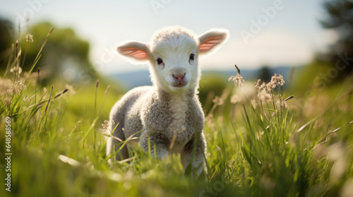 A lamb on green grass