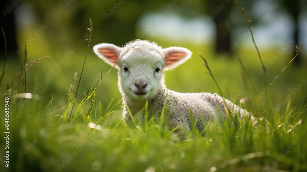 A lamb on green grass