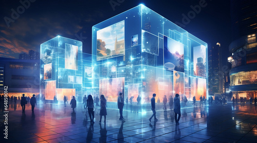 Wallpaper Mural Ultra-futuristic holographic cityscape at night in Tokyo's Shibuya Crossing Torontodigital.ca