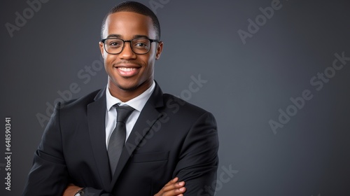 portrait of a american businessman, a confident businessman leader smiles at the camera. Male corporate leader ceo executive manager standing for business. generative ai