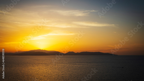 A view from the Aegean sea. A landscape photo taken at sunset.