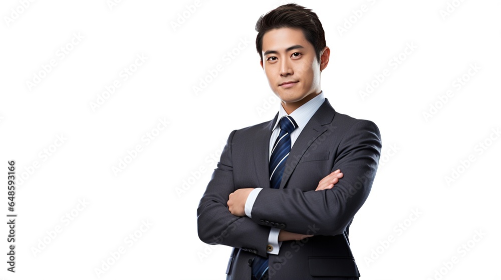 Portrait of a smiling asian businessman on white background. generative ai Portrait of a smiling asian businessman on white background. generative ai