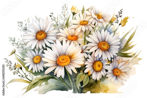 watercolor illustration of a bouquet of daisy flower on a white background  clipart white chamomile for design