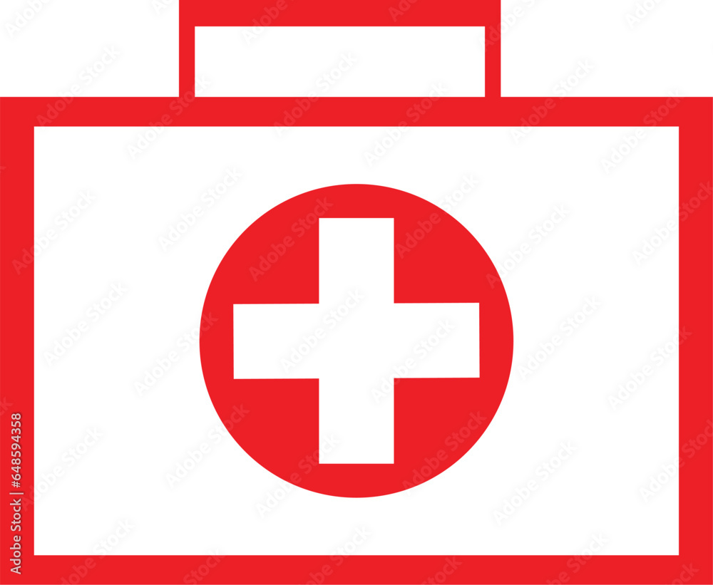 Obraz premium First aid kit icon red and white vector art.