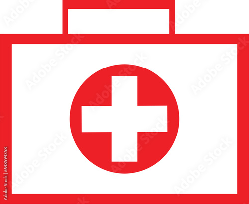 First aid kit icon red and white vector art.