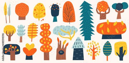 Cute hand drawn doodle autumn trees