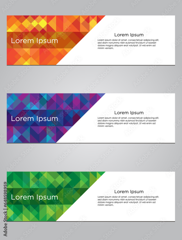 Set of 3 bright banner templates with removable copy