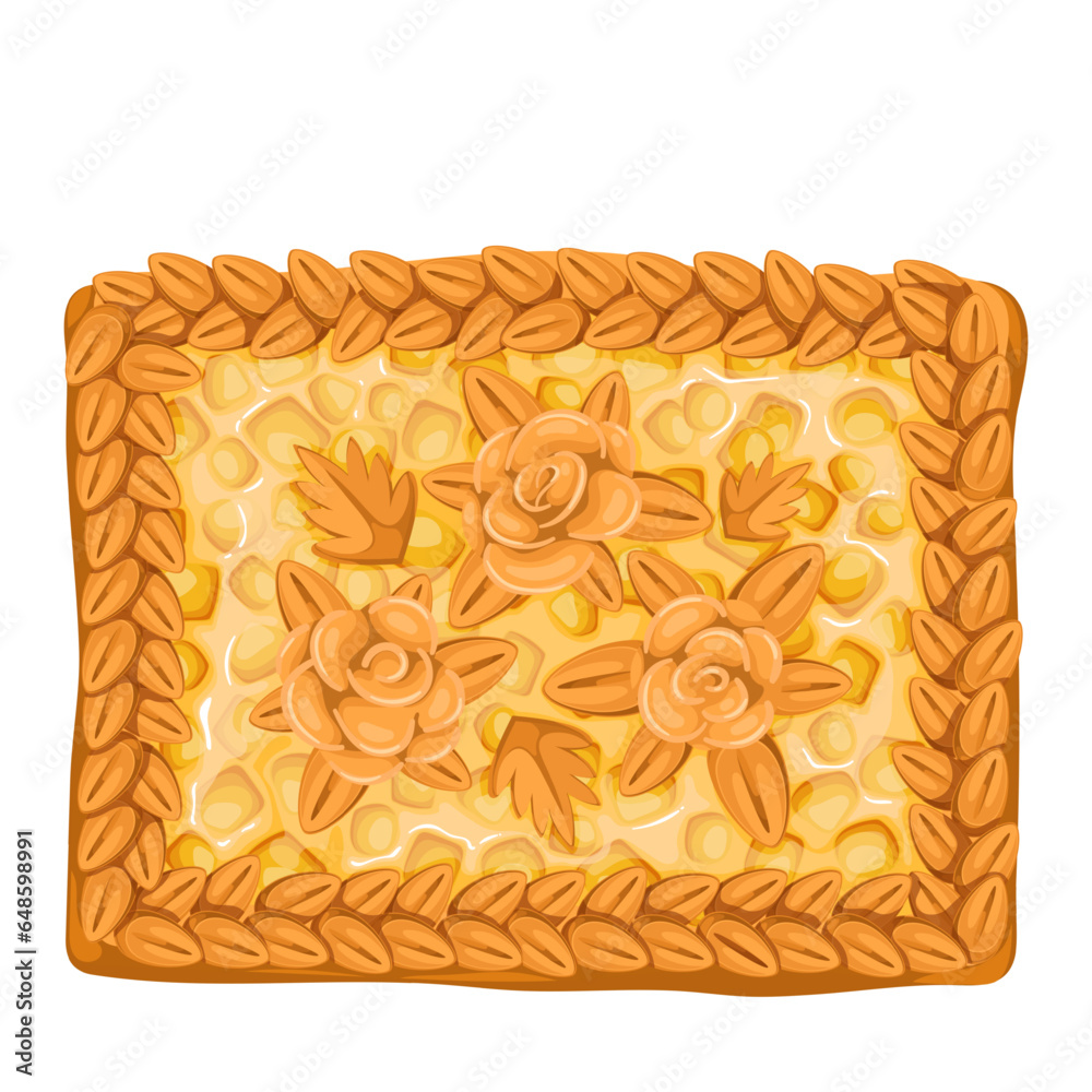 Apple pie, top view vector illustration. Cartoon isolated homemade ...