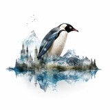 Double exposure of a penguin, isolated on white background