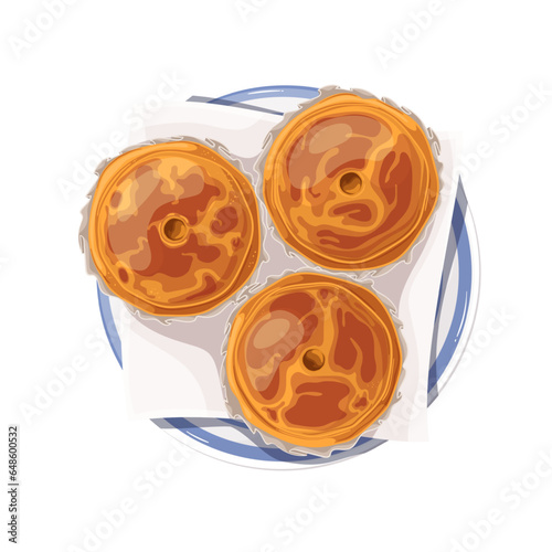 Small mince pies on plate, top view vector illustration. Cartoon isolated national Scotch and British pie stack with crust and tasty traditional filling, gourmet food for eating in winter season