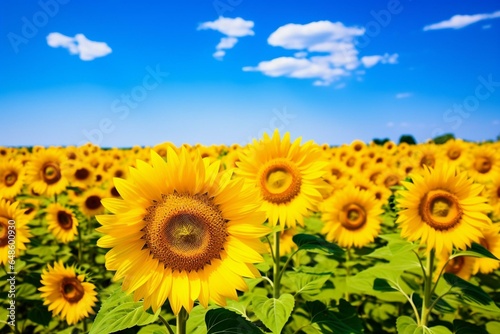 Scenic field of sunflowers in summer. Generative AI