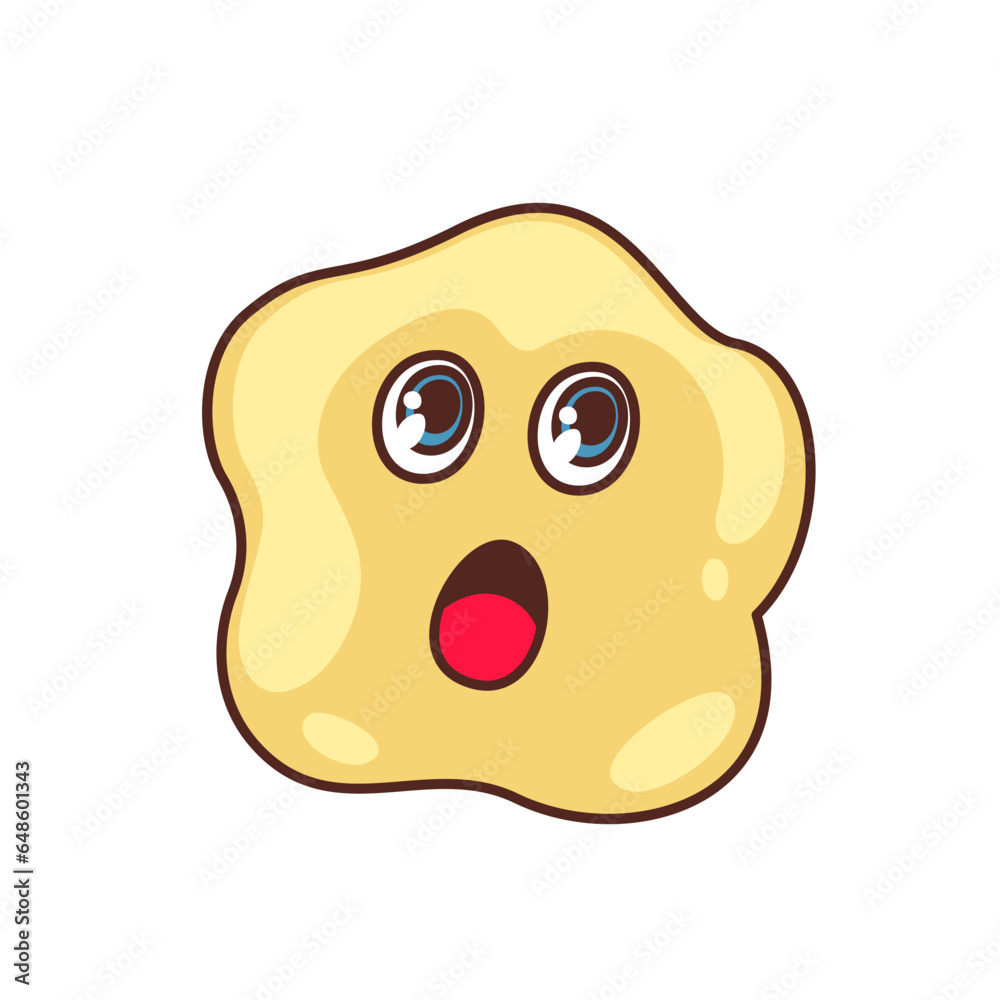 Groovy psychedelic emoji with shock expression vector illustration. Cartoon isolated funky emoticon surprise eyes and open on yellow trippy face, yellow funny emoji with astonished scared emotion Groovy psychedelic emoji with shock expression vector illustration. Cartoon isolated funky emoticon surprise eyes and open on yellow trippy face, yellow funny emoji with astonished scared emotion