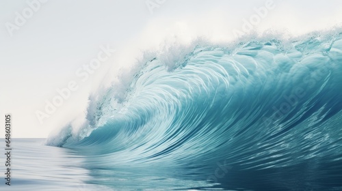 A powerful and majestic blue wave crashing in the middle of the ocean