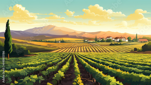 agriculture background with vineyard field. ai generative