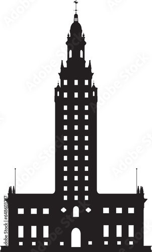 Simple black flat drawing of the American historical landmark monument of the FREEDOM TOWER, MIAMI