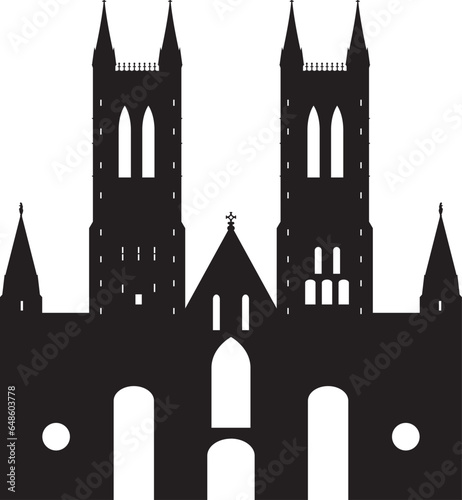 Simple black flat drawing of the British historical landmark monument of the LINCOLN CATHEDRAL, LINCOLN