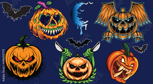 Bundle of Scary Pumpkins Logos and Graphics for Halloween Designers and Lovers-Pack