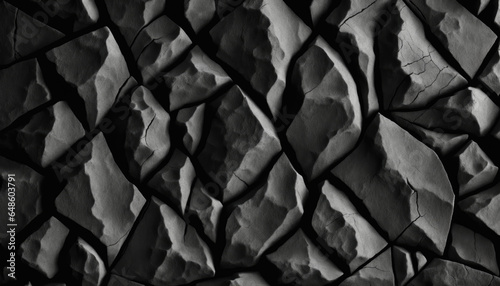 Cracked mountain surface texture. Black and white rock background. Design template for architecture..