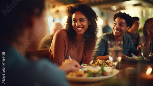 Friends Reuniting Over Plates of Comfort Food in a Homely Diner   meeting friends at a restaurant  bokeh