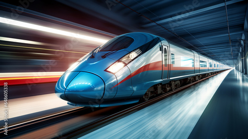 High speed train with motion blur. ai generative