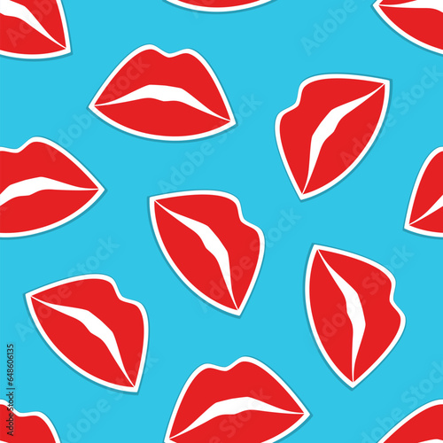 Red female lips vector seamless pattern