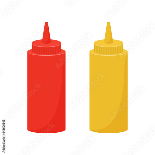Ketchup and mustard bottle flat vector illustration