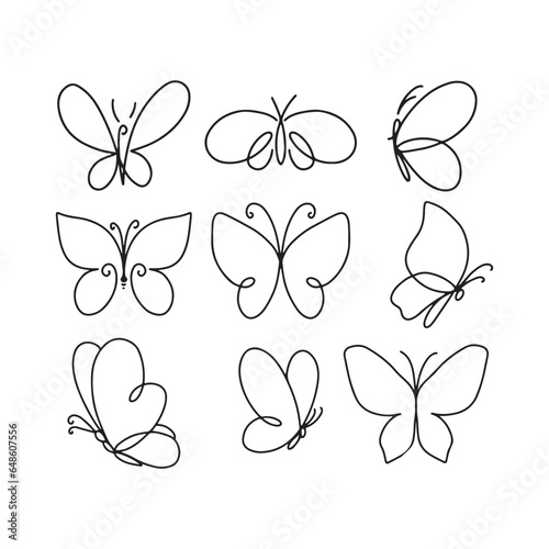 Fototapeta Naklejka Na Ścianę i Meble -  Butterfly line art. Simple minimal butterfly line tattoo icon logotype