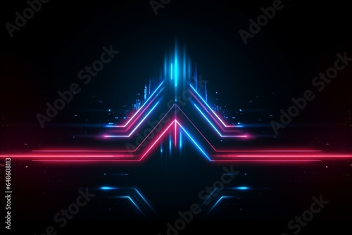 Abstract arrow with neon lights symbolizing technological awards on LED background. Generative AI