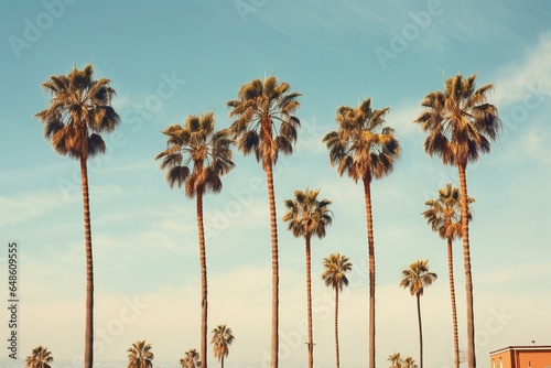 Palm trees by the shore in Venice Beach, Los Angeles, California. Generative AI