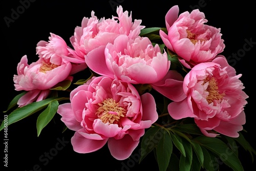 A pretty blooming pink peony with green leaves. Generative AI
