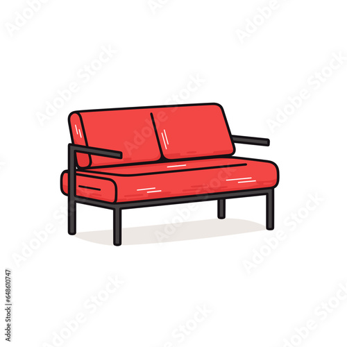 Outdoor sofa vector icon in minimalistic, black and red line work, japan web