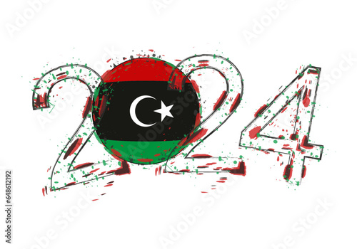 2024 Year in grunge style with flag of Libya.