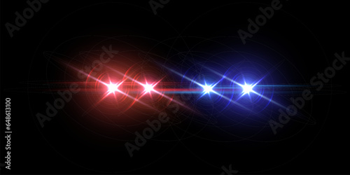 Police car flash effect on dark background. Patrol car emergency siren and flashers vector illustration