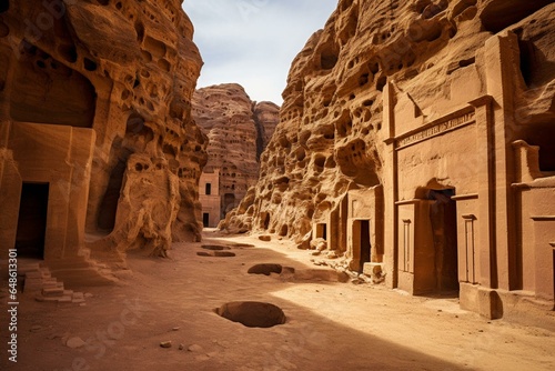 A photo of Hegra, an ancient site in Saudi Arabia. Generative AI photo