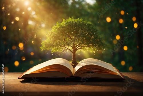 an open book from which the tree of knowledge grows. ai generative photo