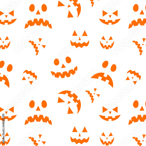 Halloween orange festive seamless pattern. Endless background with pumpkins smiles