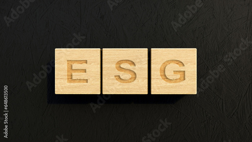 ESG concept. Environmental social governance. Wooden blocks 3d render