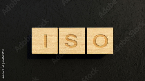 ISO certification concept. Wooden blocks 